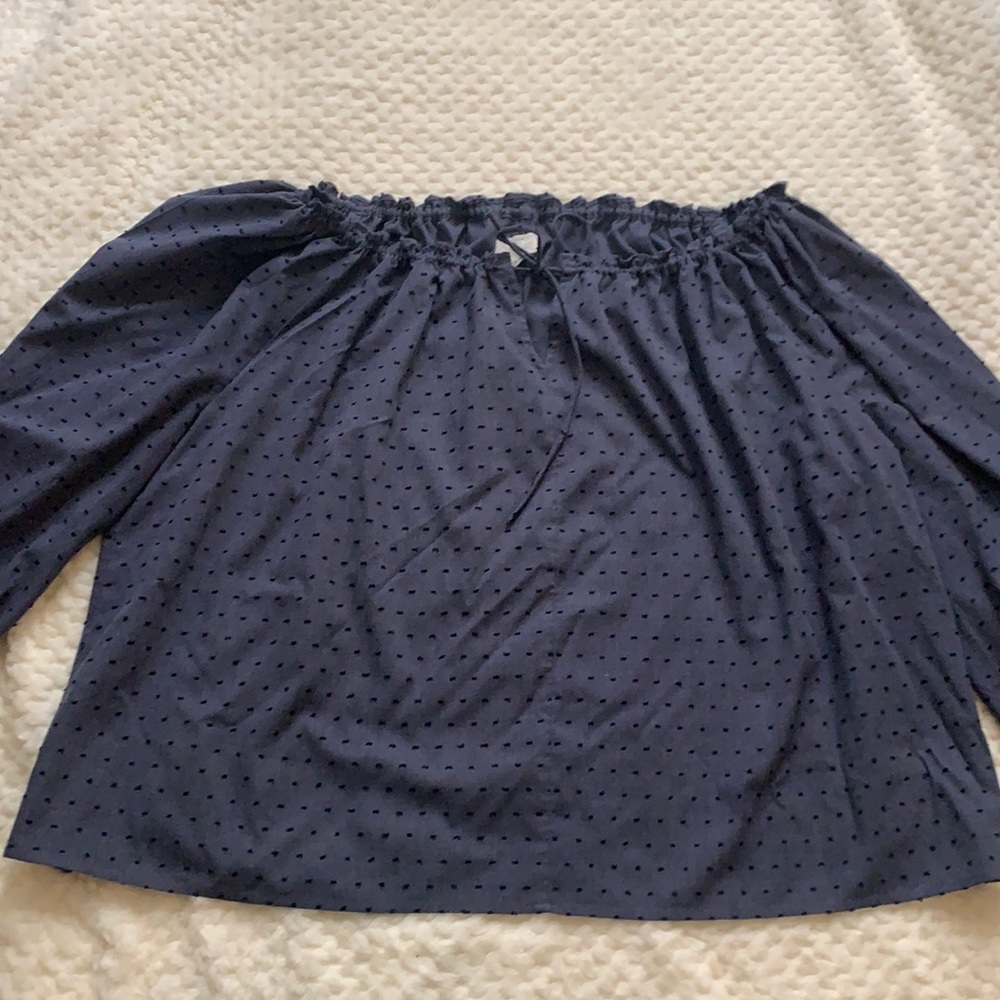 Lou & Grey Blue Peasant Gathered Clip Dot Top with Keyhole